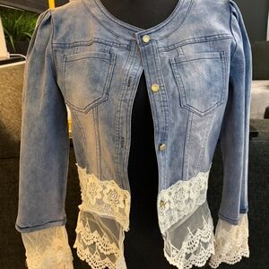 Denim and Lace Jean Jacket size small